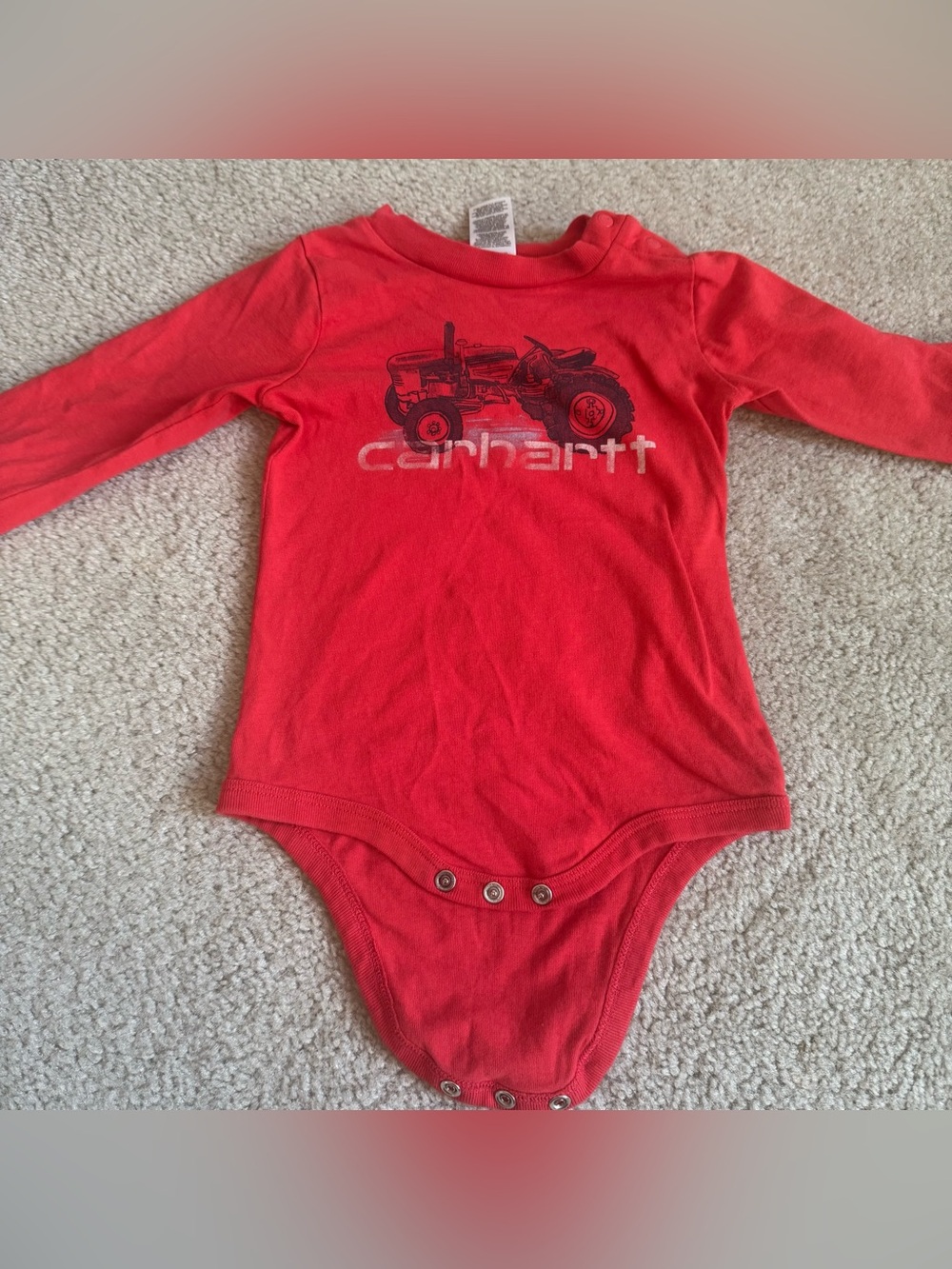 Carhartt Bodysuit Infant 12M Red Long Sleeve Tractor Graphic One Piece Baby Farm